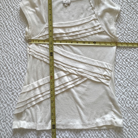 Anthropologie 9-H15 STCL Cap Sleeve Pleated Tee, Cream, Size Small - Picture 5 of 6